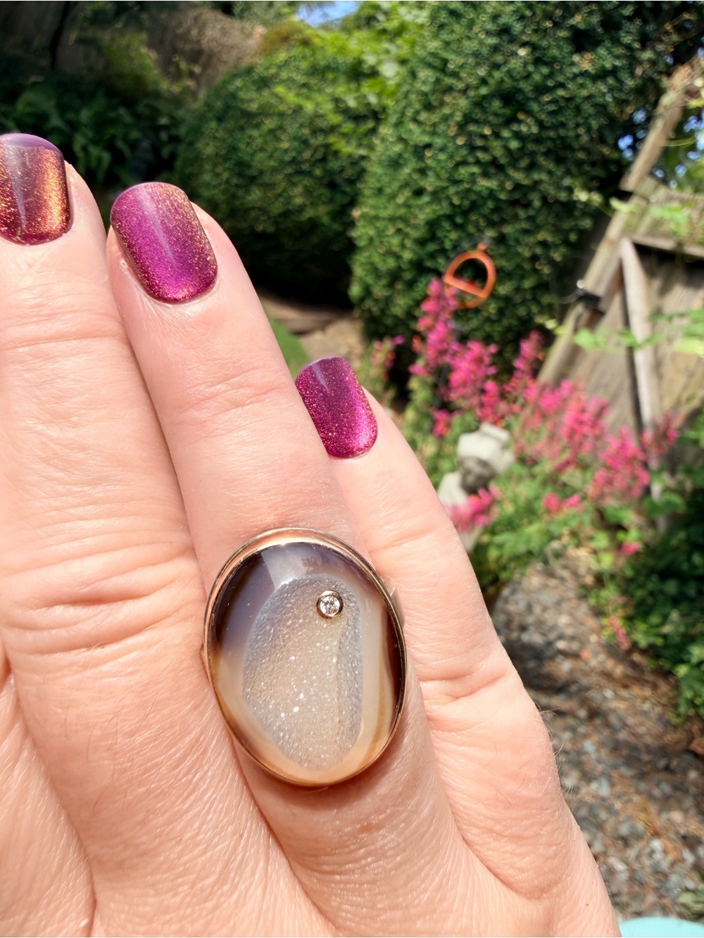 Jamie Joseph Druzy Agate Ring with Diamond